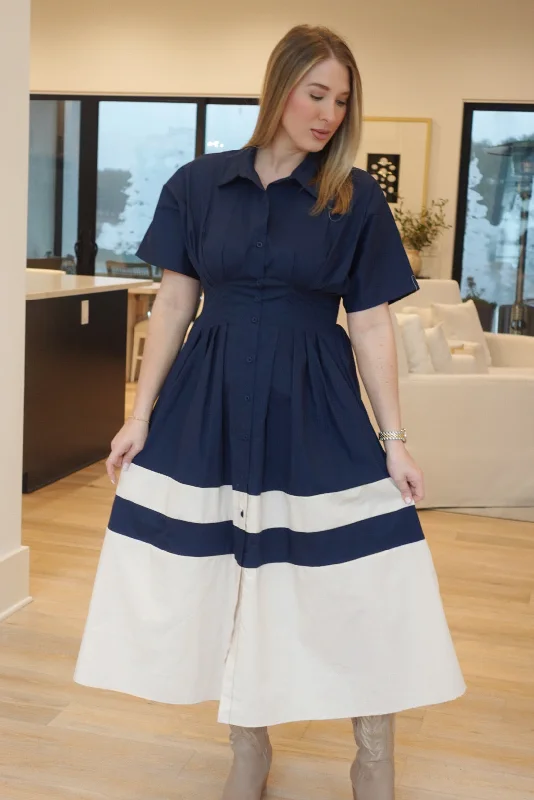 Lilibet Midi Dress - Navy/Ecru