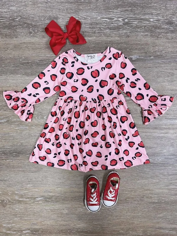 Leopard Loving Pink Ruffle Flare Animal Print Girls Dress