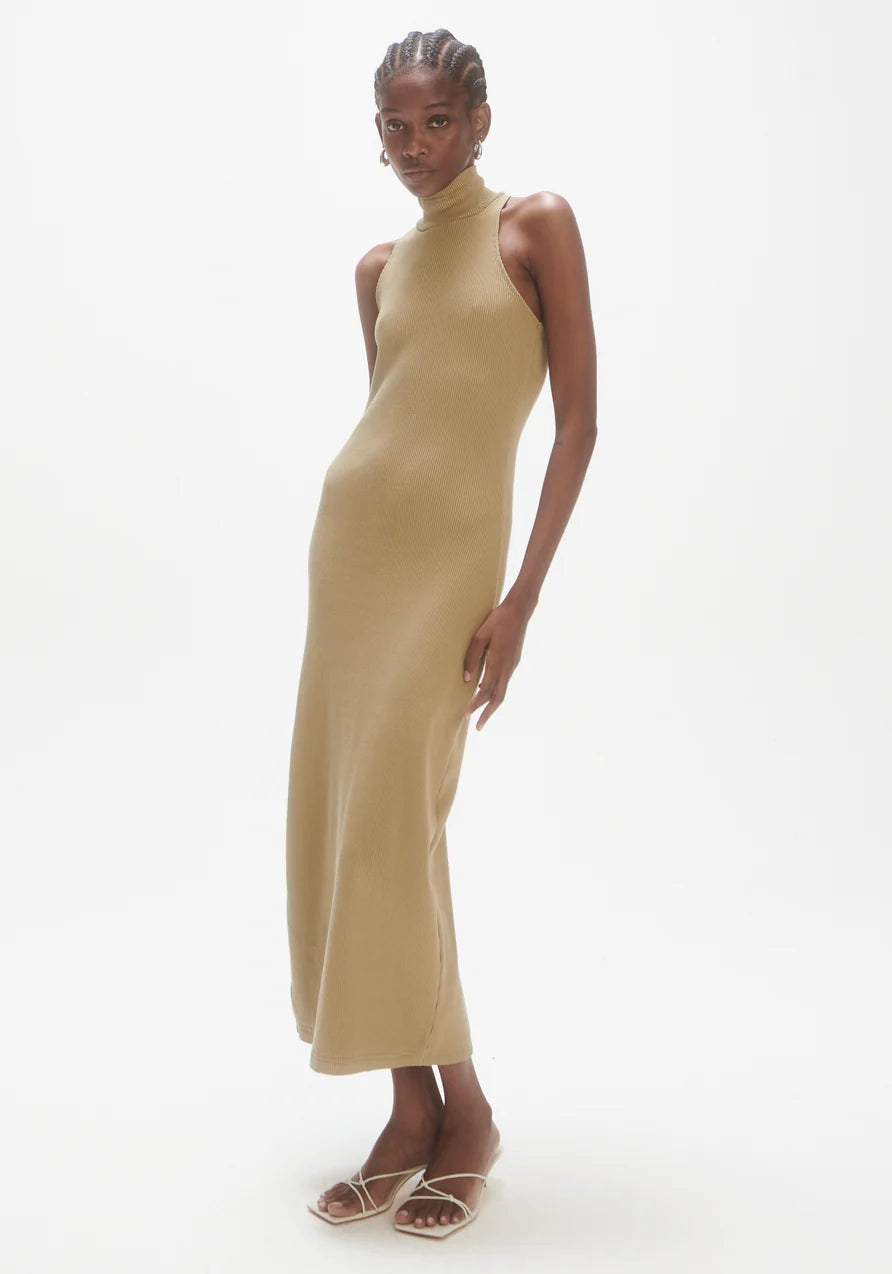 Les Coyotes de Paris Twisted back rib dress weeping willow green