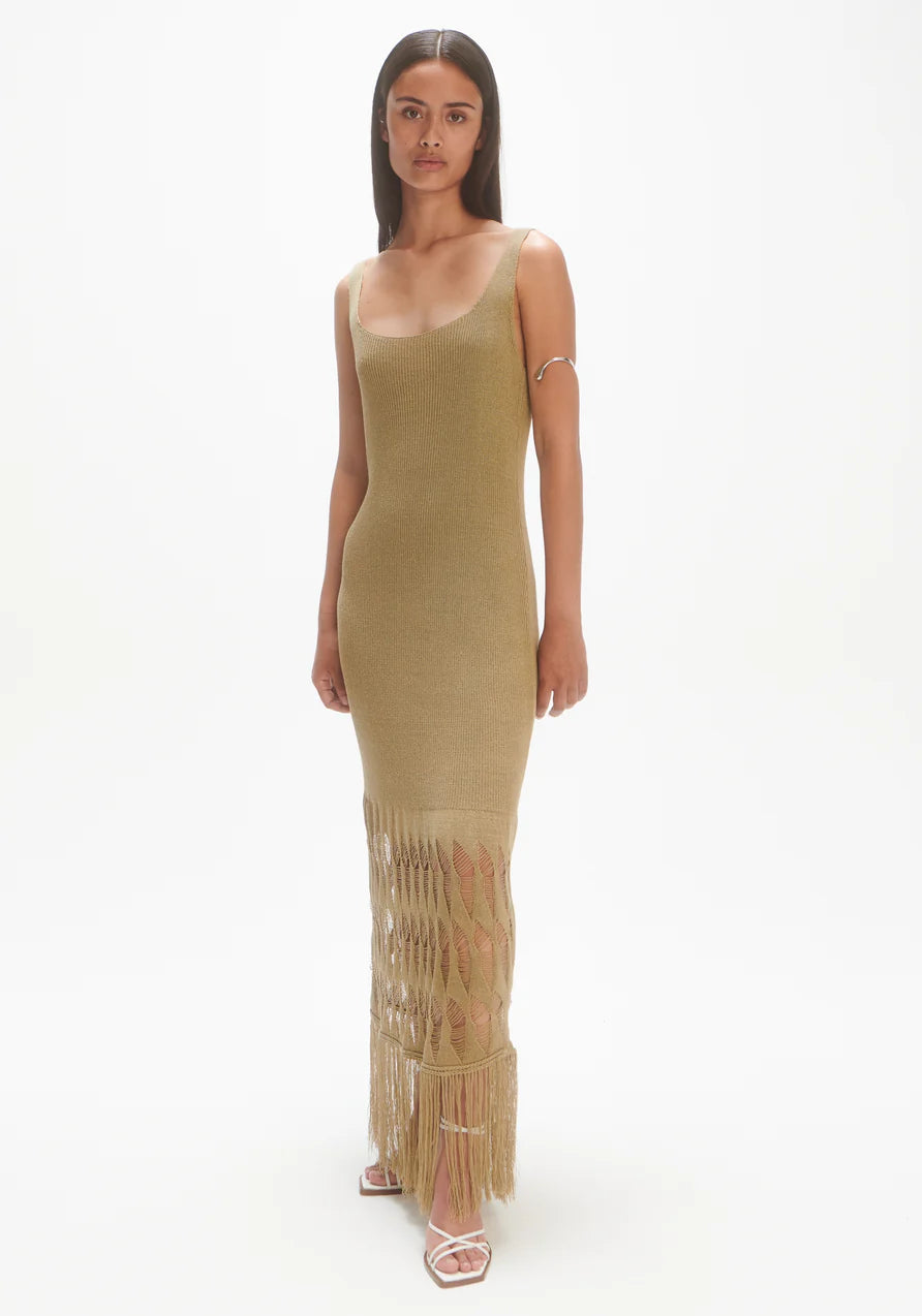 Les Coyotes de Paris Knitted long dress weeping willow green