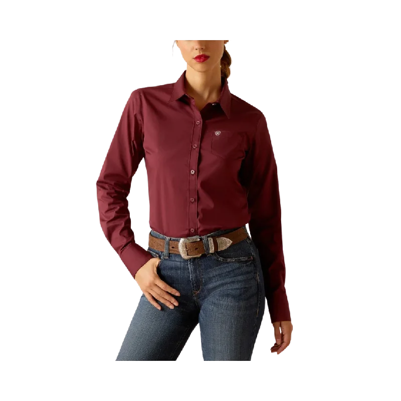 Ariat Women's Wrinkle Resist Kirby Burgundy Big Shirt Casual Plain Short Shirt