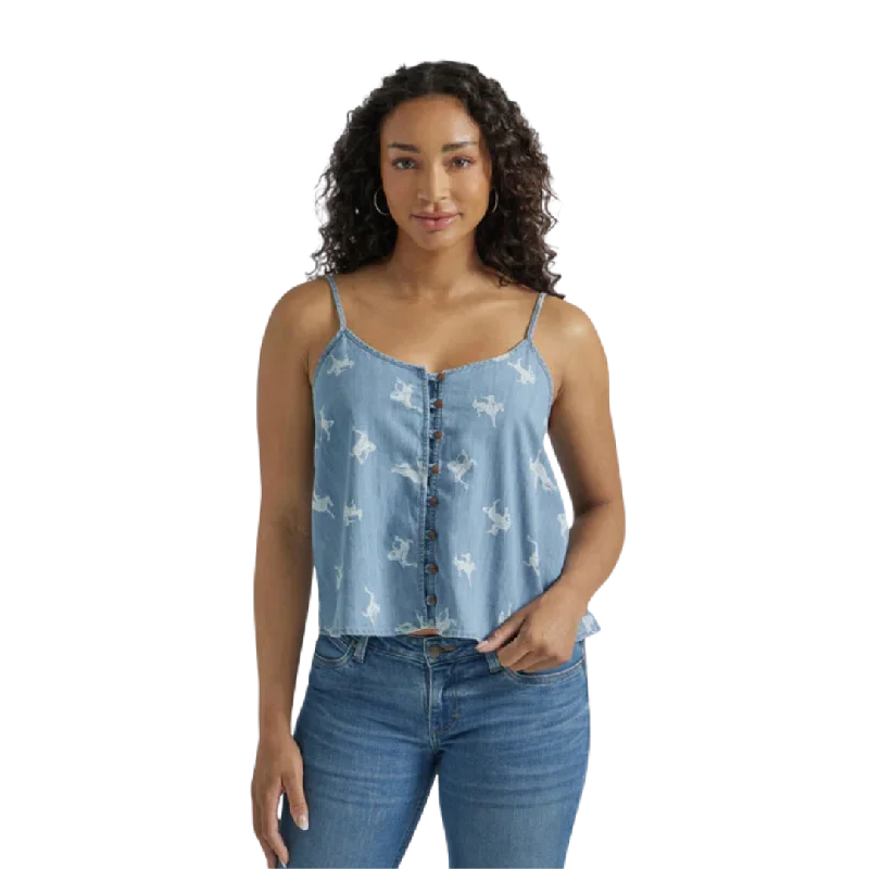 Wrangler Women's Retro Chambray Blue Top Shirt Cozy Cotton Short Tee