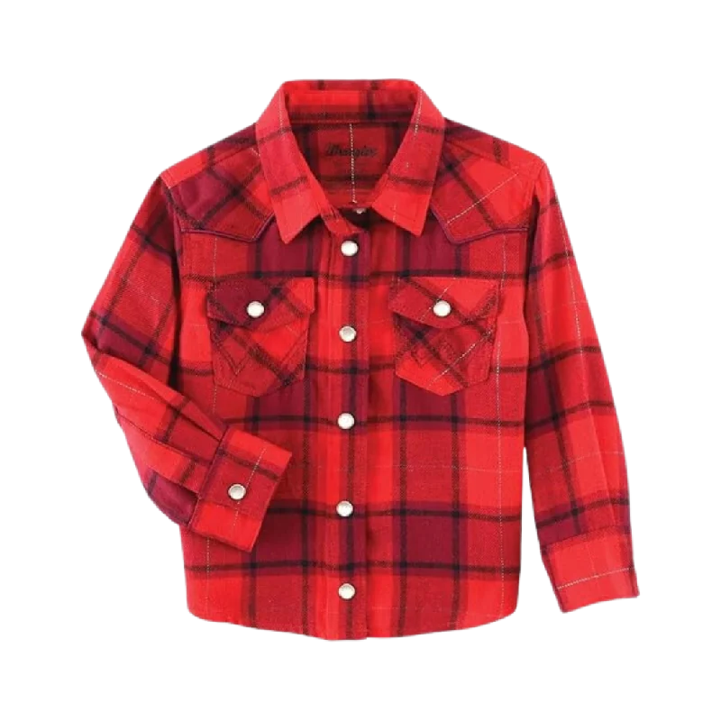 Wrangler Girl's Shirt Plaid Red Long Sleeve Shirt Cozy Striped Short Sleeve