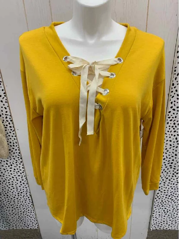 Bibi Yellow Womens Size L Shirt Relaxed Fit Short Blouse