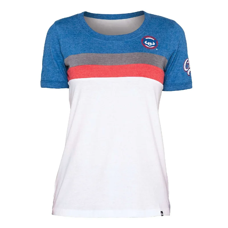 Chicago Cubs New Era Women's Crew-neck T Shirt - Blue/White Elegant Lace Short Sleeve