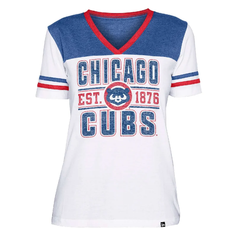 Chicago Cubs New Era Women's V-neck T Shirt - Blue/White Elegant Button-Down Short Shirt