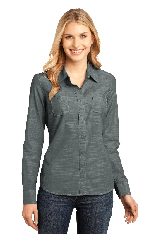 District Made® - Ladies Long Sleeve Washed Woven Shirt. DM4800 Casual Plain Short Shirt