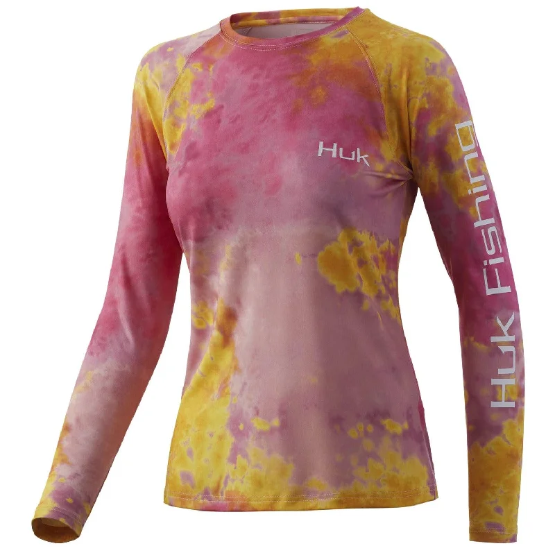 Huk Women's Tie Dye Pursuit Pink Lady X-Small Long Sleeve Fishing Shirt Trendy Sleeveless Short Shirt