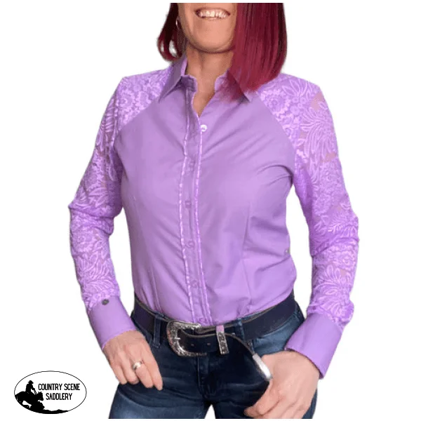 L1452 Bridy- Ladies 1/2 Lace Western Shirt Cozy Plain Short Sleeve