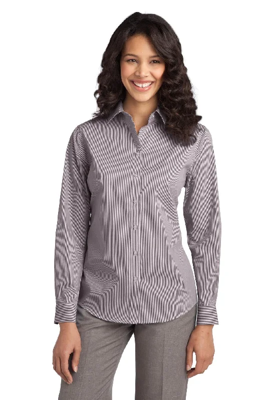 Port Authority® Ladies Fine Stripe Stretch Poplin Shirt. L647 Comfortable Flowing Short Sleeve