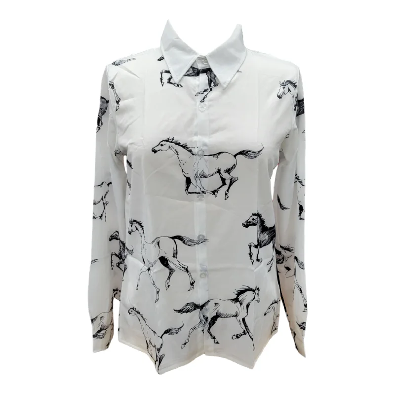 Ladies Galloping Horse Long Sleeve Button Down Shirt Comfortable Pocket Short Shirt