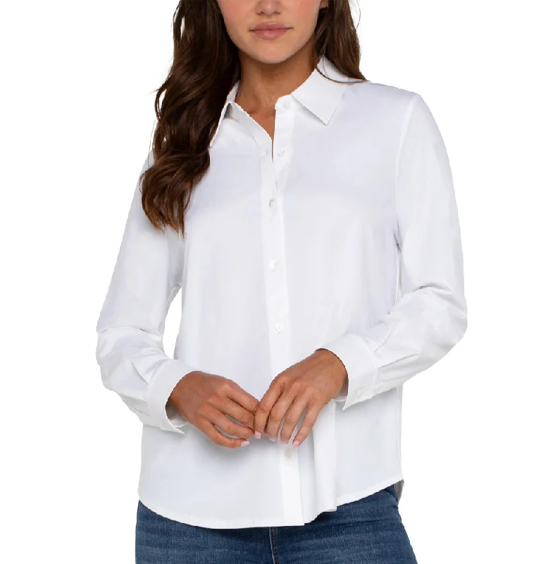 LS Button Shirt in White Relaxed Button-Down Short Shirt