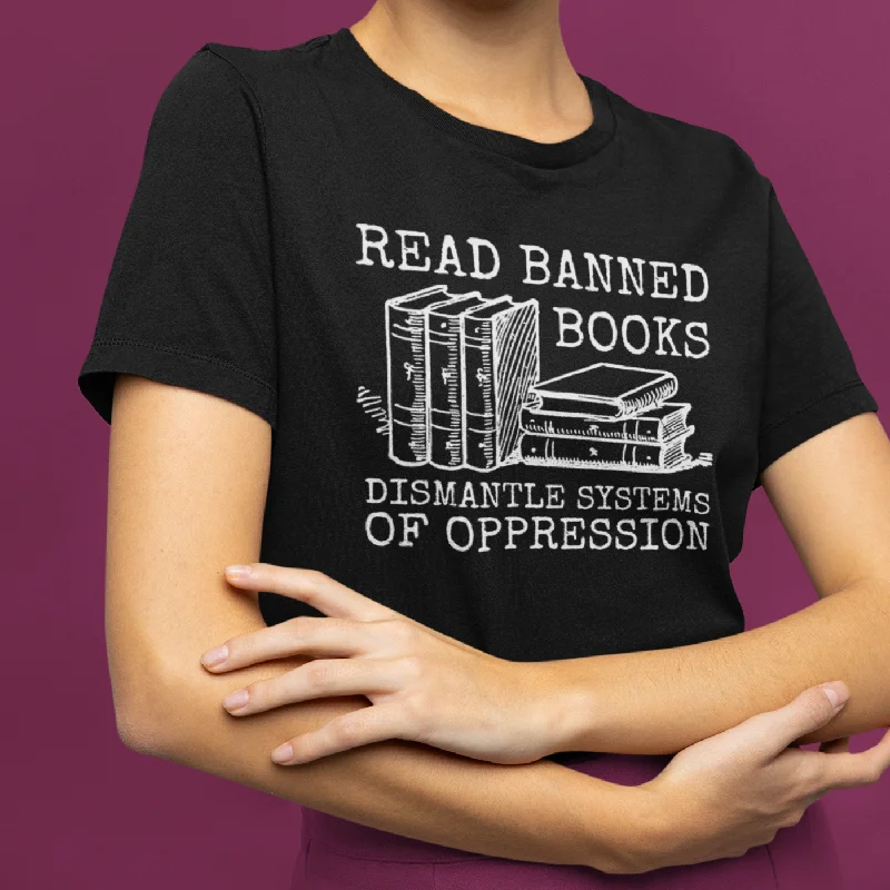 Read Banned Books Dismantle Systems of Oppression Shirt Stylish Pleated Short Sleeve