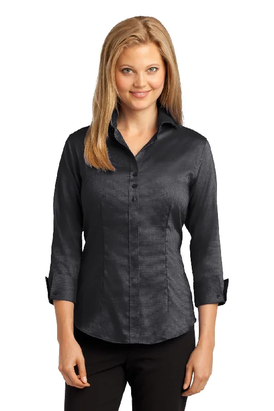 Red House® Ladies 3/4-Sleeve Nailhead Non-Iron Button-Down Shirt. RH69 Relaxed Fit Short Blouse