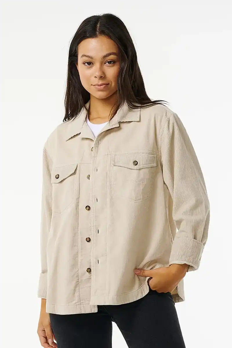 Rip Curl Womens Stevie Cord Shirt in Shell Elegant Button-Down Short Shirt