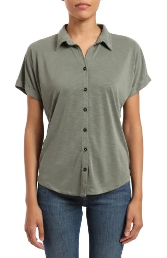 SS Button Front  Shirt Classic Short Sleeve Blouse