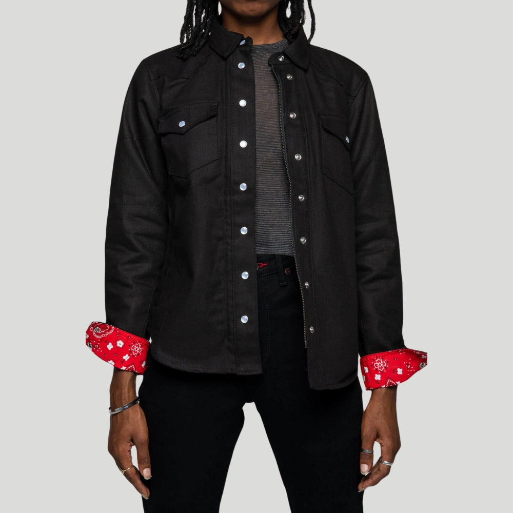 The Riveter Riding Shirt - Black Herringbone Stylish Round Neck Shirt