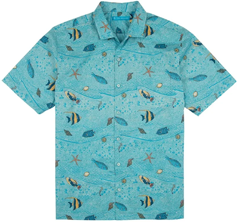 Tori Richard Marine Day Pacific Blue X-Large Short Sleeve Hawaiian Shirt Elegant Silk Short Shirt