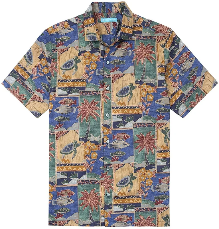 Tori Richard Marquises Blue Small Button Down Short Sleeve Hawaiian Shirt Modern Casual Short Sleeve