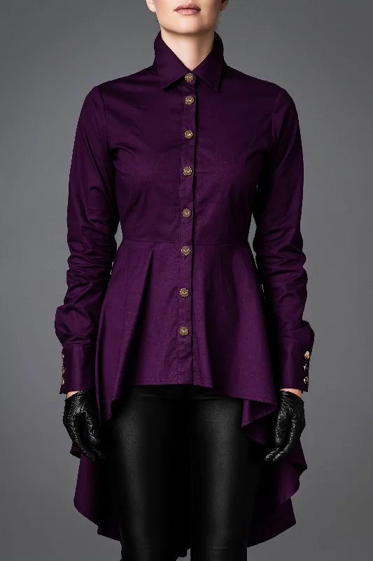 Women's Cotton Shirt - Balance Purple Elegant Silk Short Shirt