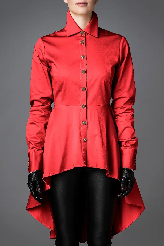 Women's Cotton Shirt - Balance Red Comfortable Knit Short Shirt