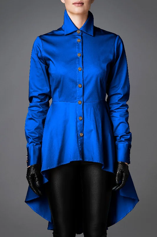 Women's Cotton Shirt - Balance Royal Blue Chic Embellished Short Sleeve