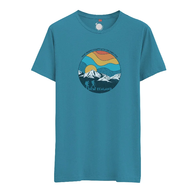 Womens New Zealand T Shirt - Circle Mountains Fashionable Rounded Short Shirt