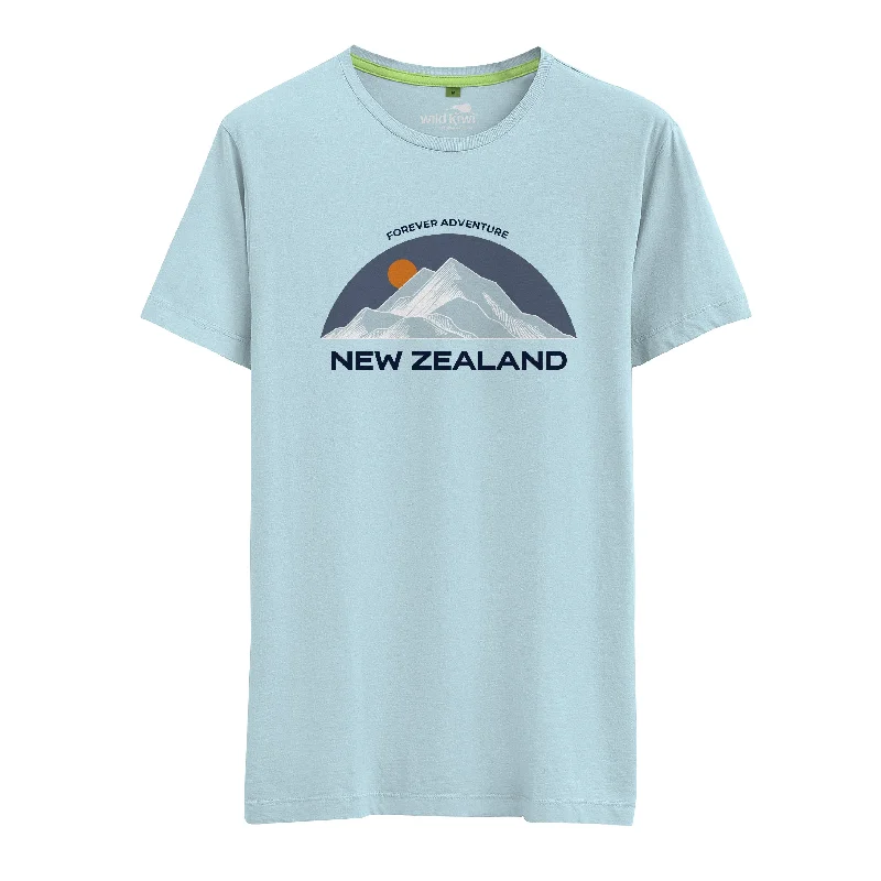 Womens New Zealand T Shirt - Embroidered Mountain Cozy Linen Short Shirt