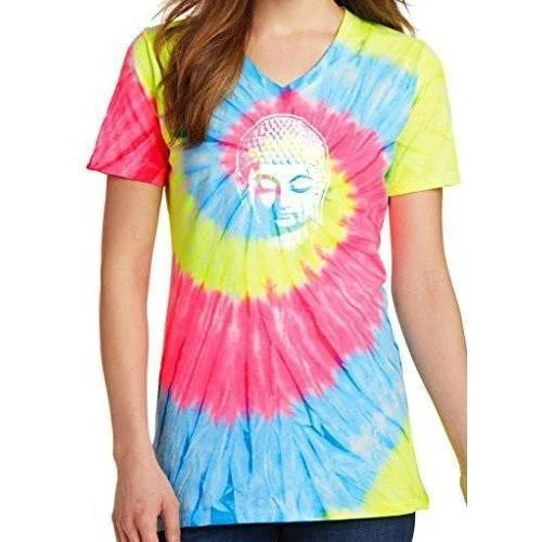 Womens Little Buddha Tie Dye V-neck Tee Shirt Casual Plain Short Shirt