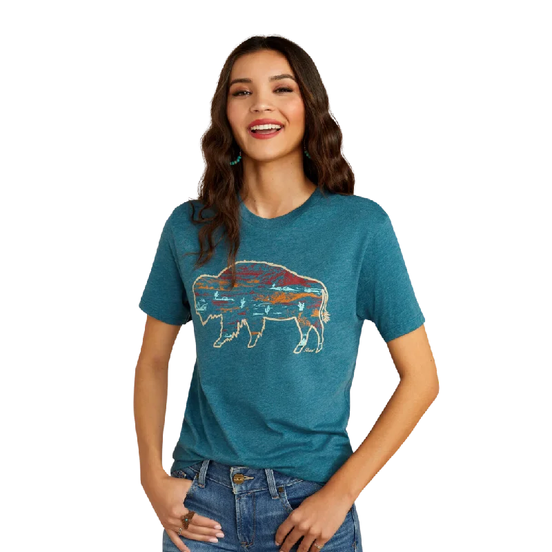 Ariat Women's Bison Ranch Deep Sea Heather T Shirt Soft Cotton Short Tee