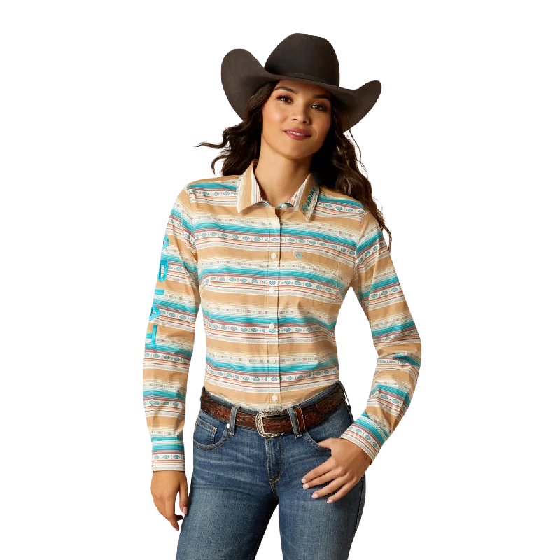 Ariat Women's Team Kirby Stretch Fallon Serape Print Shirt Trendy Ruffled Short Sleeve