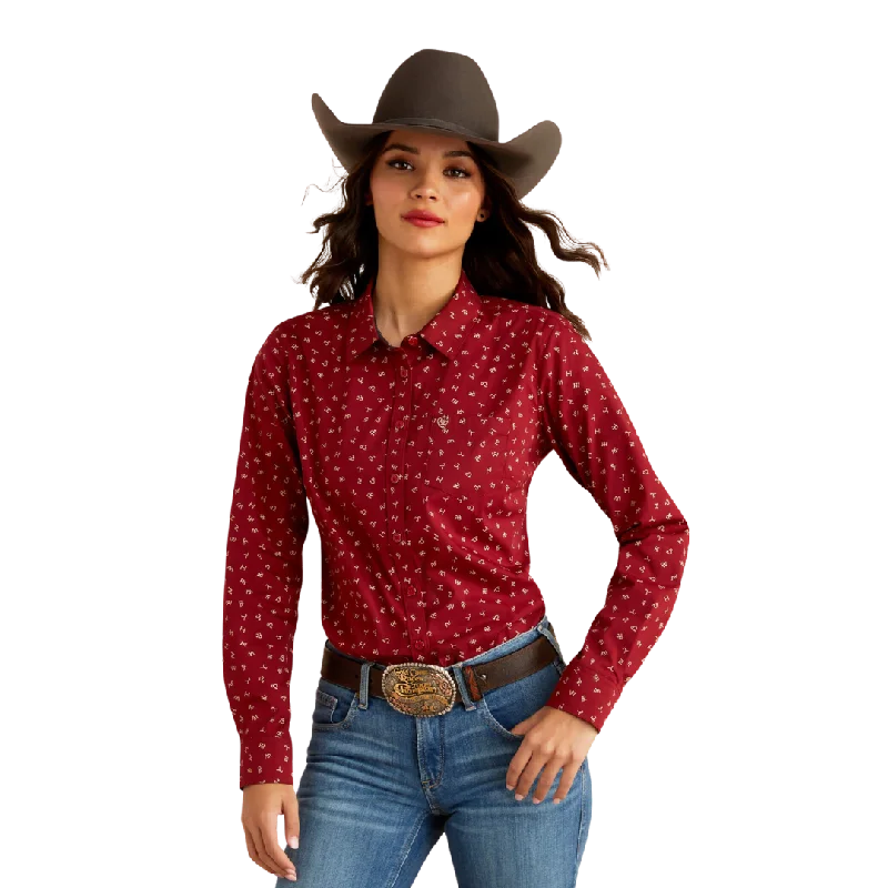 Ariat Women's Kirby Stretch Cattle Brand Shirt Comfortable Ribbed Short Sleeve