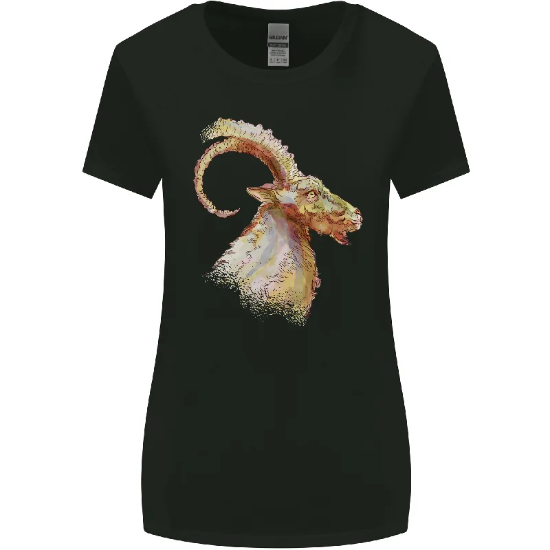 A Watercolour Goat Farming Womens Wider Cut T-Shirt Cashmere Blend Cotton Blend Poly Blend