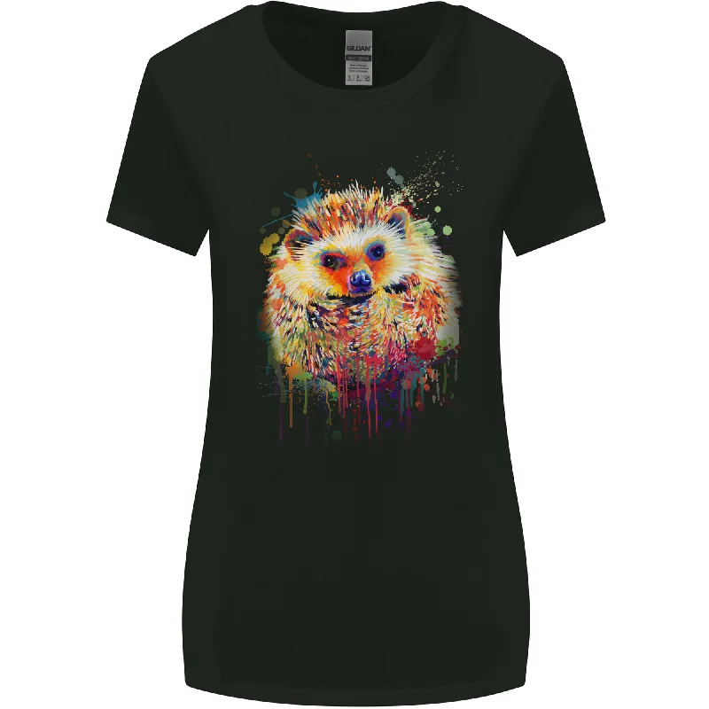 A Watercolour Hedgehog Womens Wider Cut T-Shirt Terry Blend Velvet Blend Canvas Blend