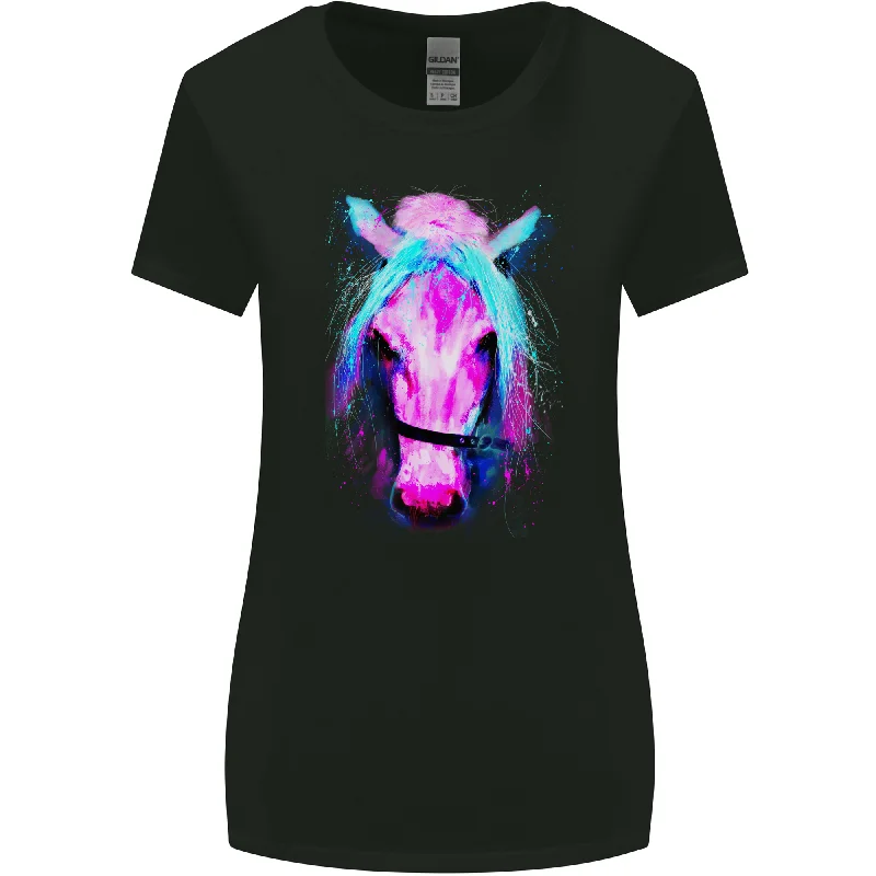 A Watercolour Horse Womens Wider Cut T-Shirt Graphic T-Shirt Round Neck Polyester