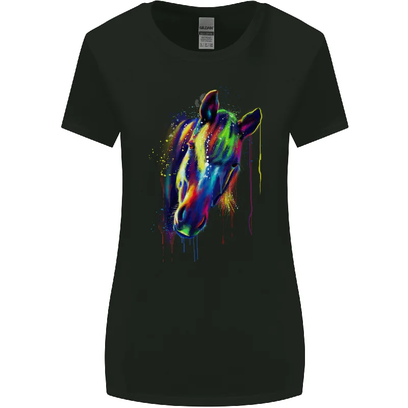 A Watercolour Horse Womens Wider Cut T-Shirt Asymmetrical Pockets Print