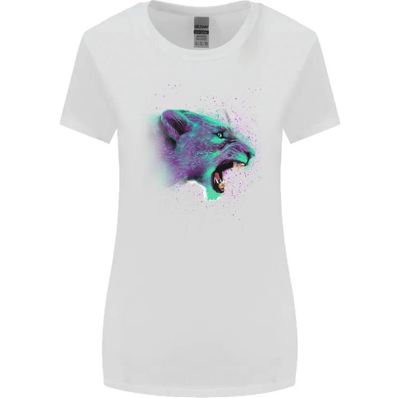 A Watercolour Lion Womens Wider Cut T-Shirt Elasticated Padded Insulated