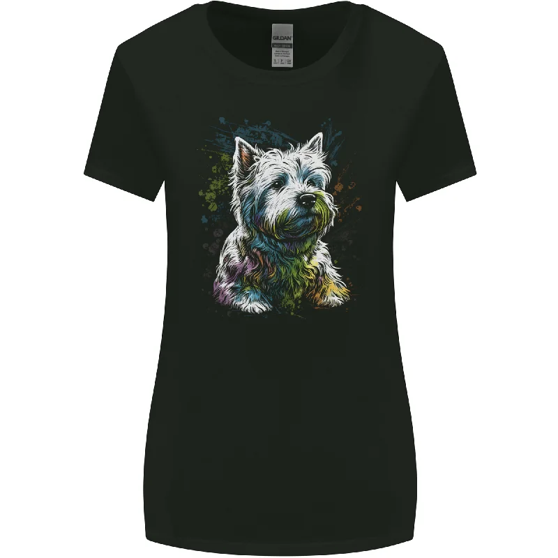 A West Highland White Terrier Dog Womens Wider Cut T-Shirt Rayon Fabric Velvet Fabric Corduroy Fabric