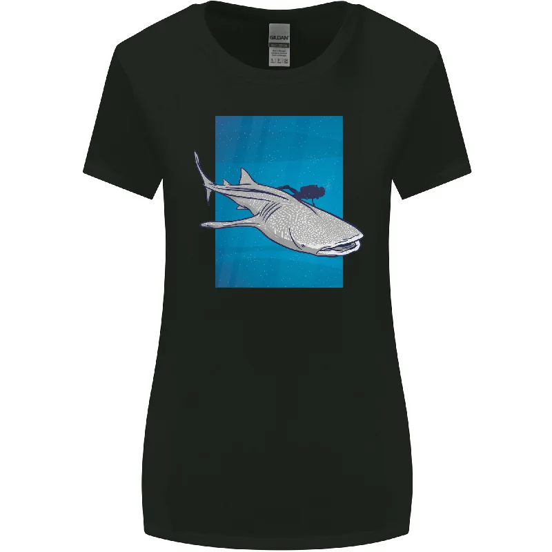 A Whale Shark and Scuba Diver Womens Wider Cut T-Shirt Hooded Caped Shawl Collar