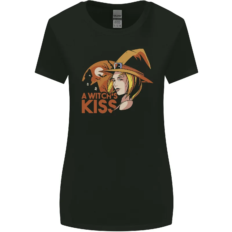 A Witch Kiss Halloween Womens Wider Cut T-Shirt Mesh Blend Leather Blend Suede Blend