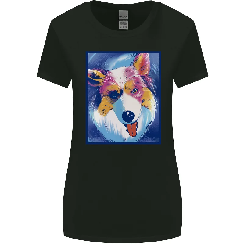 Abstract Australian Shepherd Dog Womens Wider Cut T-Shirt Striped Floral Plaid