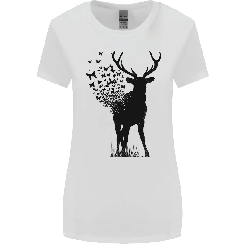 Abstract Butterfly Deer Ecology Environment Womens Wider Cut T-Shirt Chenille Blend Fleece Blend Nylon Blend