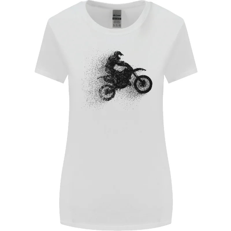 Abstract Motocross Rider Dirt Bike Womens Wider Cut T-Shirt Embroidered Appliqued Beaded