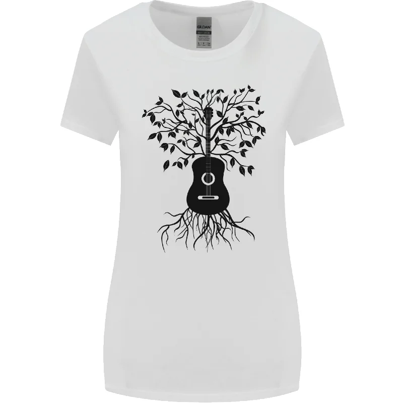 Acoustic Guitar Tree Roots Guitarist Music Womens Wider Cut T-Shirt V-Neck T-Shirt Long Sleeve Cotton