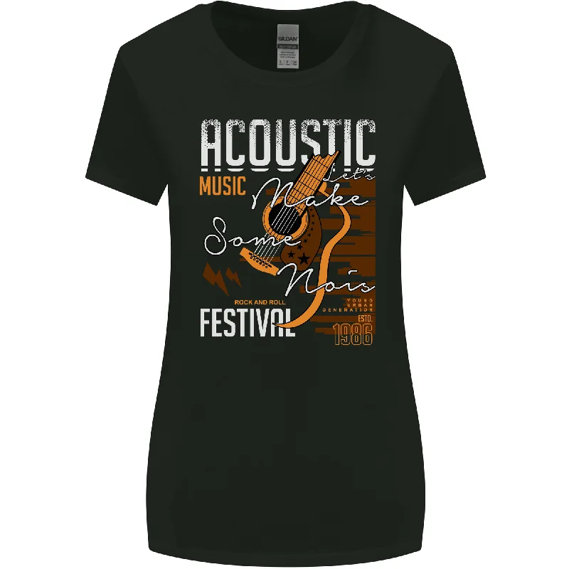 Acoustic Music Country & Western Guitar Womens Wider Cut T-Shirt Modern Contemporary Chic