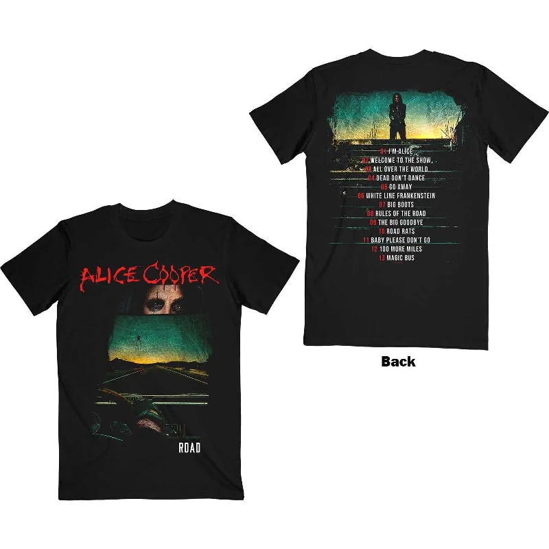 Alice Cooper | Official Band T-Shirt | Road Cover Tracklist (Back Print) Welt Pockets Slit Pockets