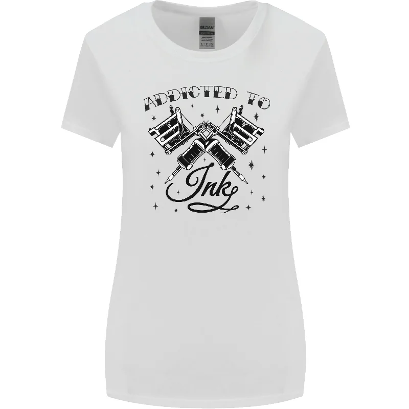 Addicted to Ink Tattoo Artist Tats Womens Wider Cut T-Shirt Print Jacquard Patchwork