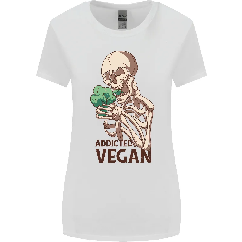 Addicted Vegan Skeleton Eating Vegetables Womens Wider Cut T-Shirt Print Jacquard Patchwork