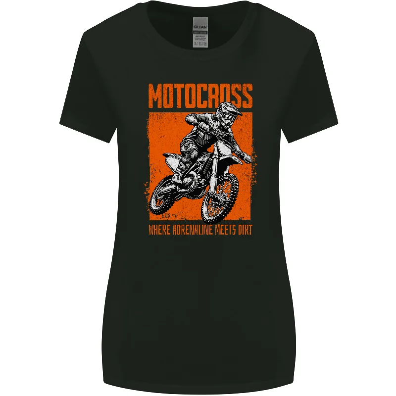 Adrenaline Dirt Motocross MotoX Dirt Bike Womens Wider Cut T-Shirt Collared Crew Neck Turtle Neck