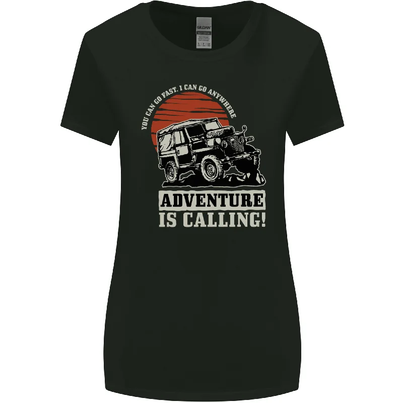 Adventure Is Calling 4X4 Off Roading Road Womens Wider Cut T-Shirt Ribbed Striped Patterned